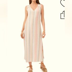 Vince Camuto White Stripe Sleeveless Linen Blend Maxi Dress -S